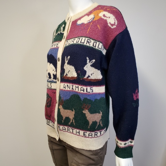 90s WOOLRICH Save Our Animals/Earth Wool Cardigan - Picture 3 of 7